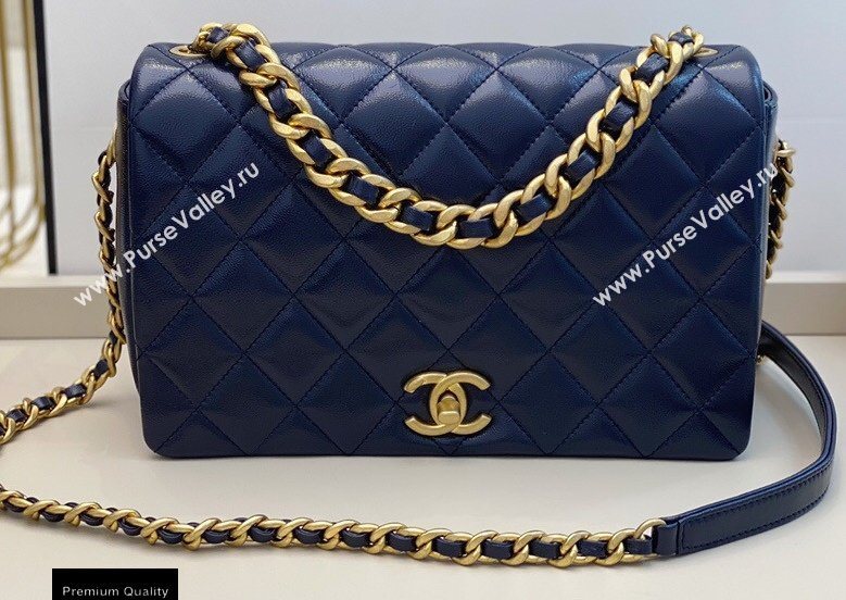 Chanel Shiny Lambskin Flap Bag AS1977 Navy Blue 2020 (smjd-20091734)