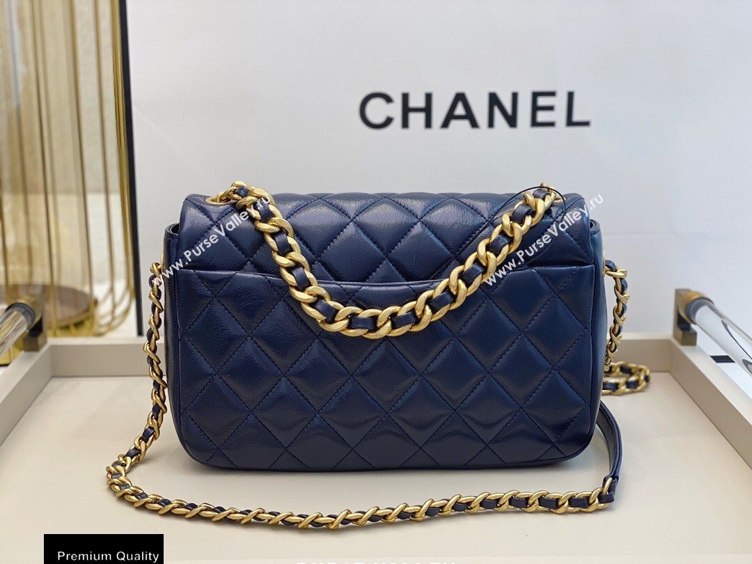 Chanel Shiny Lambskin Flap Bag AS1977 Navy Blue 2020 (smjd-20091734)