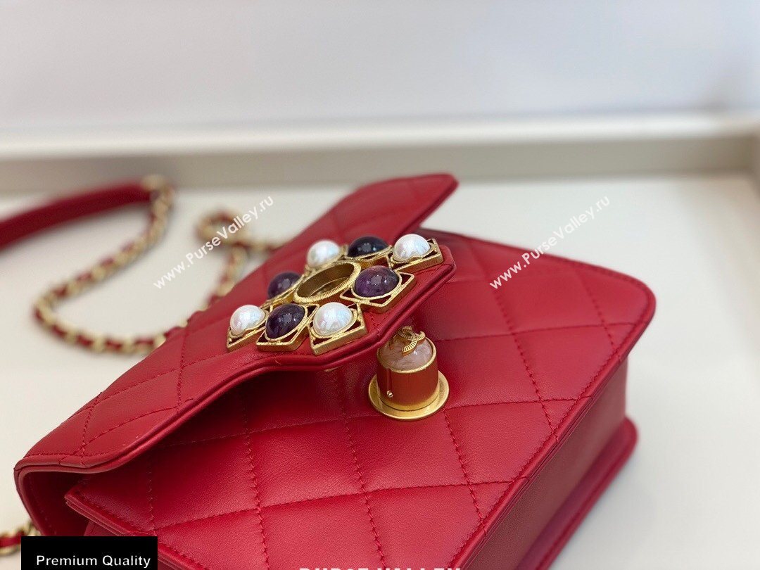 Chanel Lambskin with Onyx and Pearls Mini Flap Bag AS1889 Red 2020 (smjd-20091726)