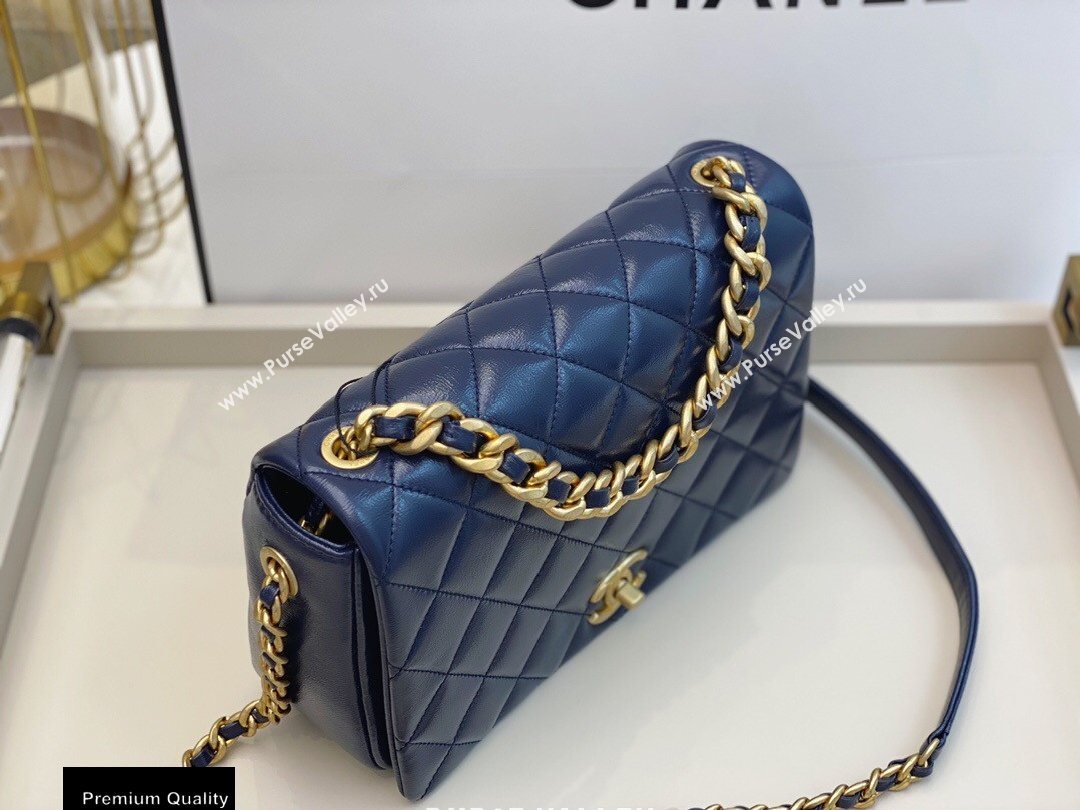 Chanel Shiny Lambskin Flap Bag AS1977 Navy Blue 2020 (smjd-20091734)