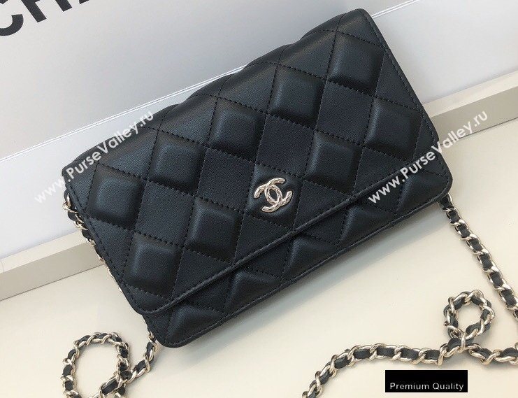 Chanel Shiny Crumpled Goatskin Wallet on Chain WOC Bag AP1530 Black 2020 (smjd-20091851)