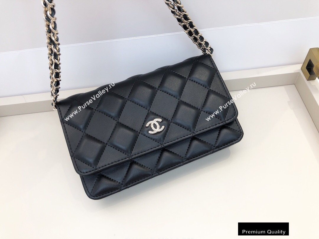 Chanel Shiny Crumpled Goatskin Wallet on Chain WOC Bag AP1530 Black 2020 (smjd-20091851)