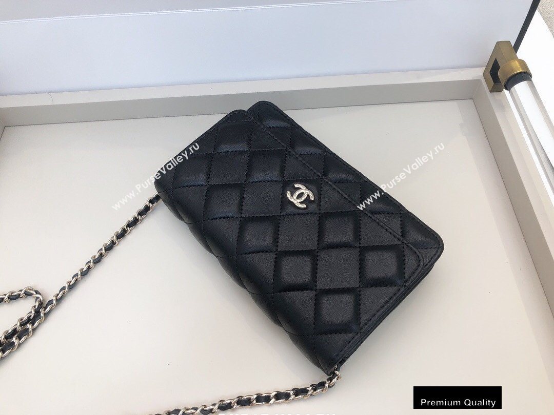 Chanel Shiny Crumpled Goatskin Wallet on Chain WOC Bag AP1530 Black 2020 (smjd-20091851)