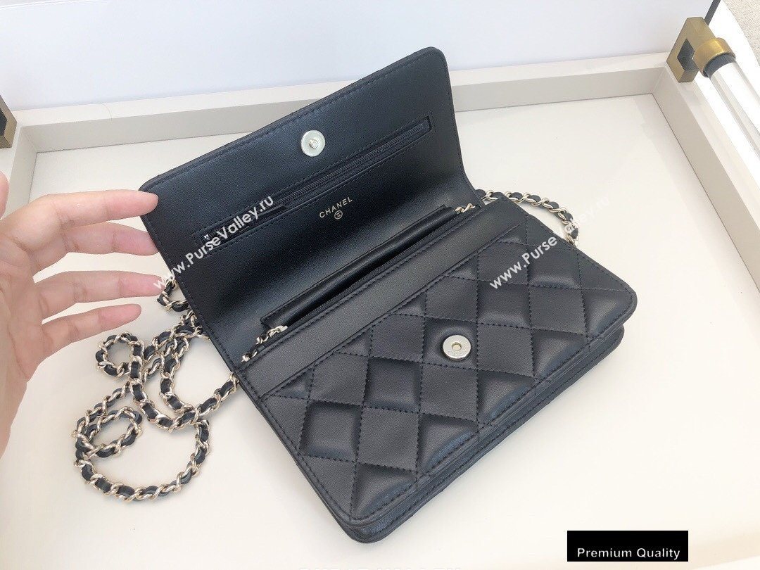 Chanel Shiny Crumpled Goatskin Wallet on Chain WOC Bag AP1530 Black 2020 (smjd-20091851)