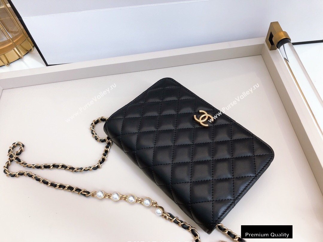 Chanel Wallet on Chain WOC Bag Black with Pearls Chain 2020 (smjd-20091850)
