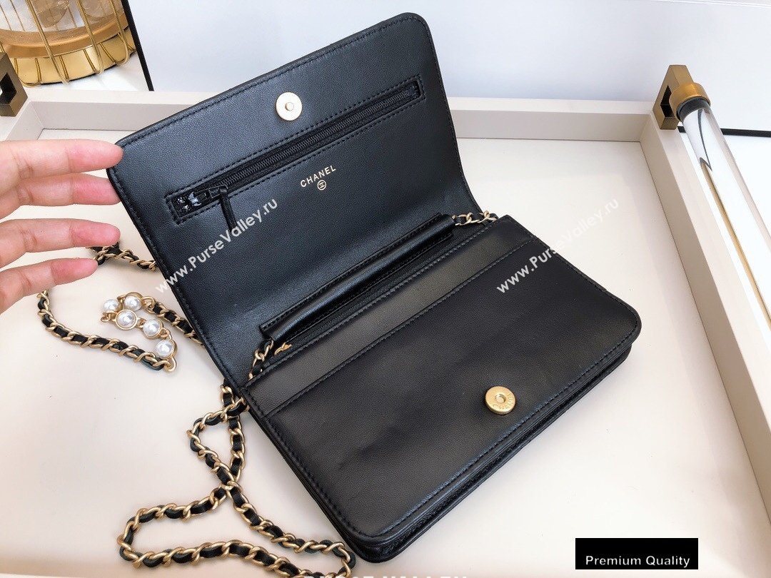Chanel Wallet on Chain WOC Bag Black with Pearls Chain 2020 (smjd-20091850)