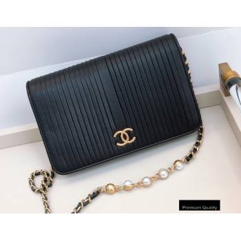 Chanel Crumpled Wallet on Chain WOC Bag Black with Pearls Chain 2020 (smjd-20091849)