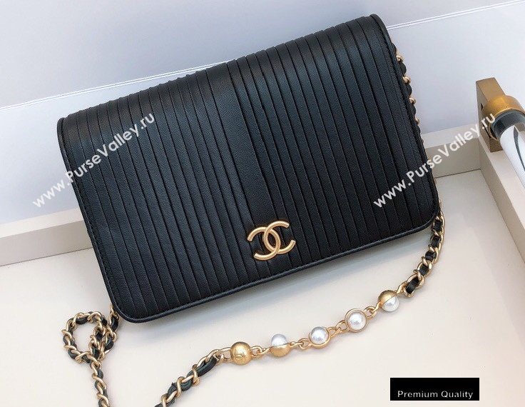 Chanel Crumpled Wallet on Chain WOC Bag Black with Pearls Chain 2020 (smjd-20091849)