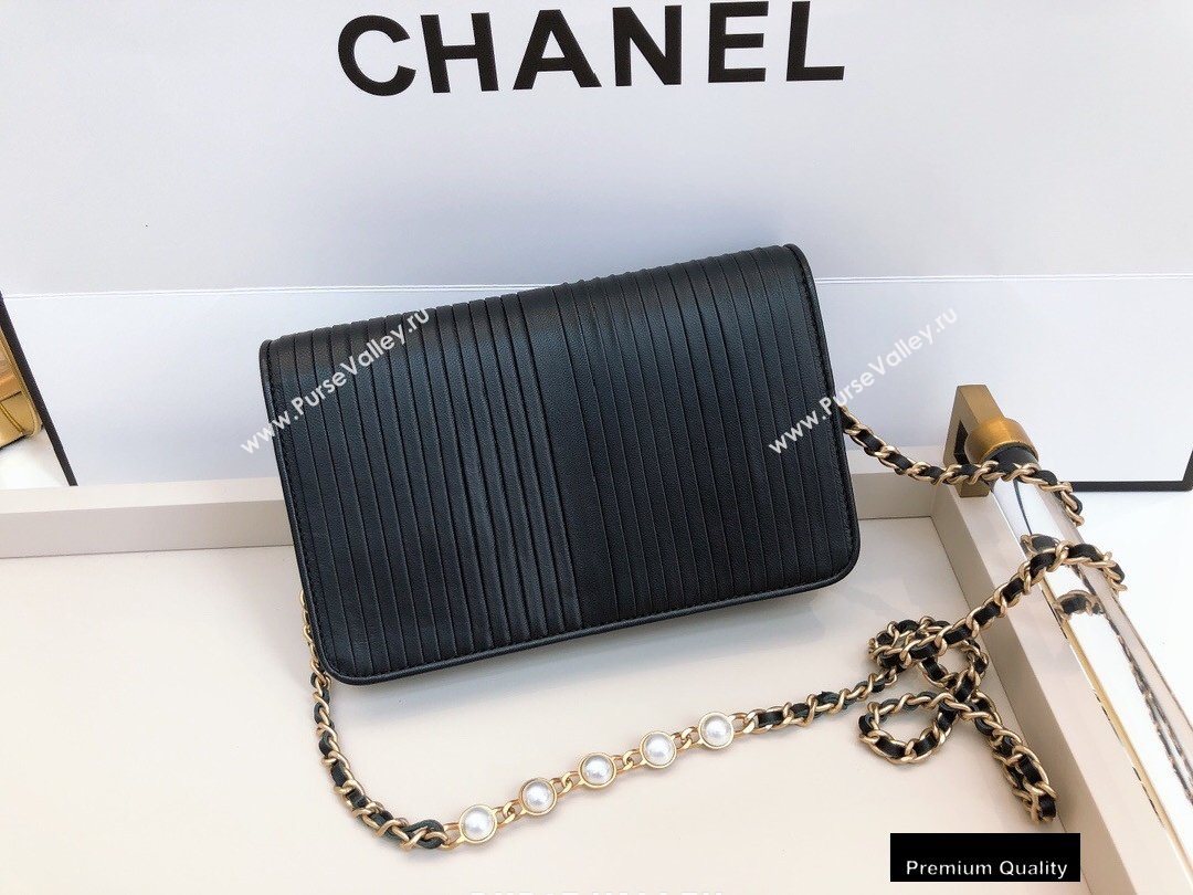 Chanel Crumpled Wallet on Chain WOC Bag Black with Pearls Chain 2020 (smjd-20091849)