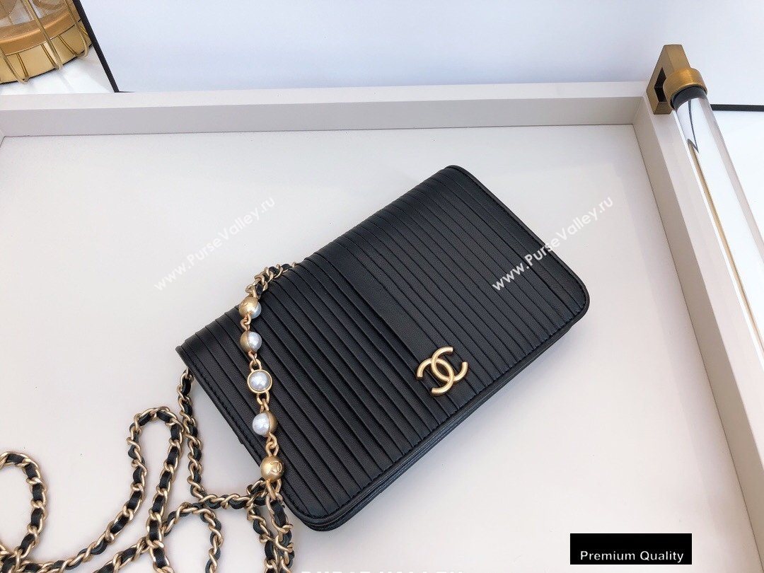 Chanel Crumpled Wallet on Chain WOC Bag Black with Pearls Chain 2020 (smjd-20091849)