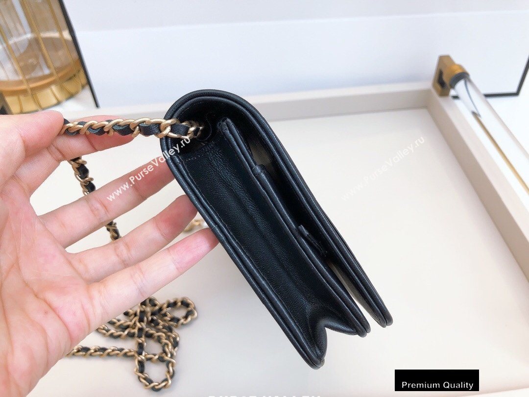 Chanel Crumpled Wallet on Chain WOC Bag Black with Pearls Chain 2020 (smjd-20091849)