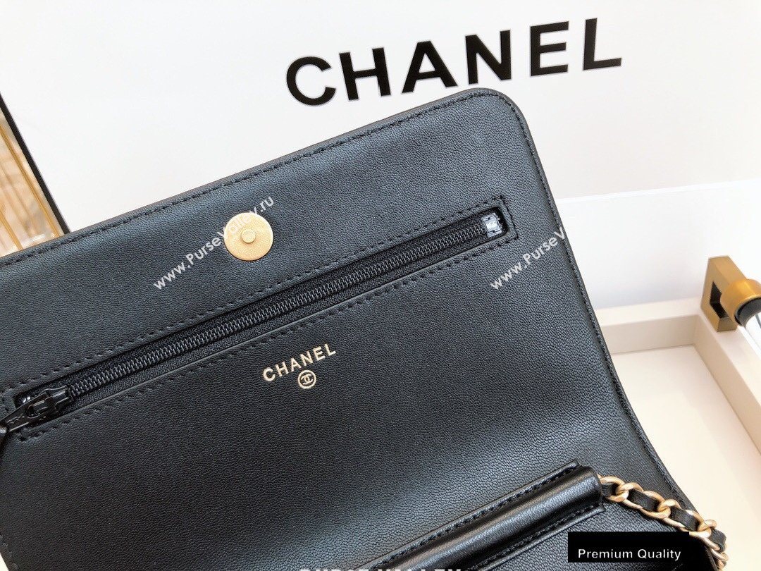 Chanel Crumpled Wallet on Chain WOC Bag Black with Pearls Chain 2020 (smjd-20091849)