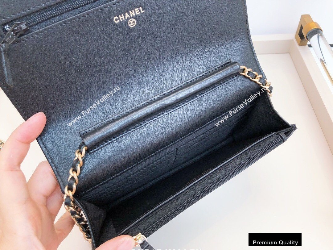 Chanel Crumpled Wallet on Chain WOC Bag Black with Pearls Chain 2020 (smjd-20091849)