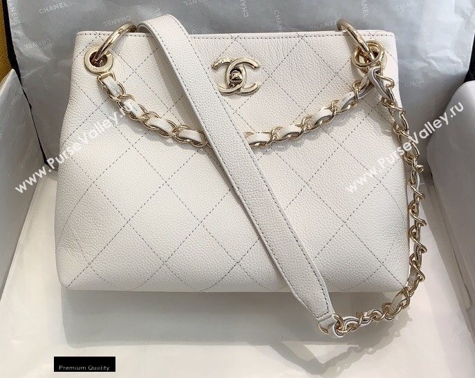 Chanel Caviar Leather Drawstring Bucket Bag White 2020 (smjd-20091710)