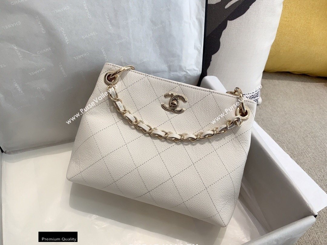 Chanel Caviar Leather Drawstring Bucket Bag White 2020 (smjd-20091710)