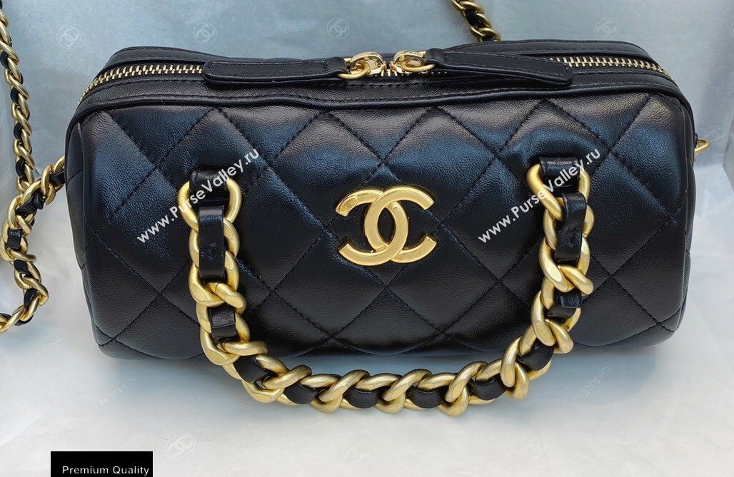 Chanel Shiny Lambskin Small Bowling Bag AS1899 Black 2020 (smjd-20091728)