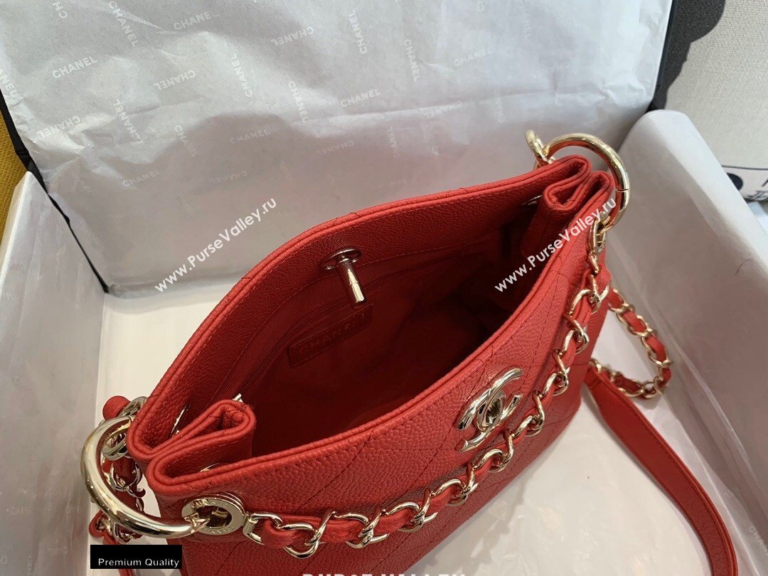 Chanel Caviar Leather Drawstring Bucket Bag Red 2020 (smjd-20091709)