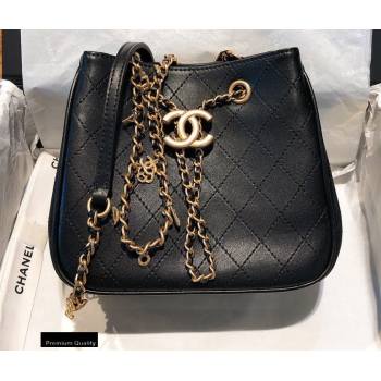 Chanel Small Drawstring Bucket Bag Black/Gold Chain Charms 2020 (smjd-20091704)