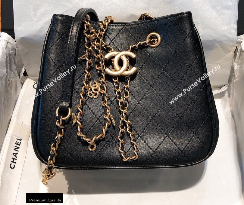 Chanel Small Drawstring Bucket Bag Black/Gold Chain Charms 2020 (smjd-20091704)