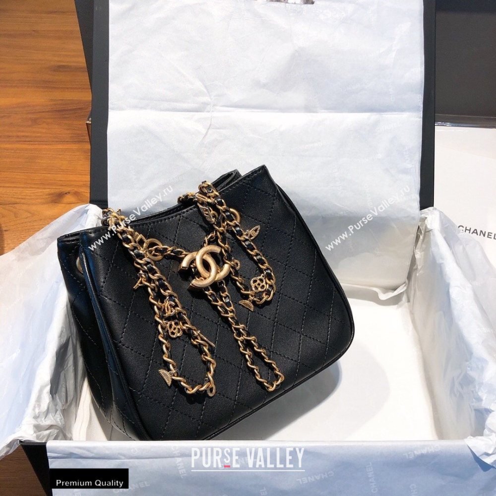 Chanel Small Drawstring Bucket Bag Black/Gold Chain Charms 2020 (smjd-20091704)