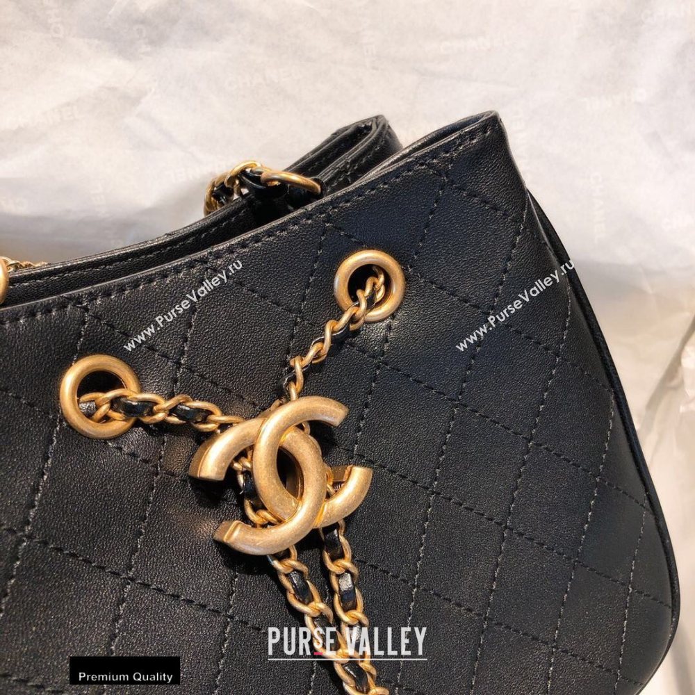 Chanel Small Drawstring Bucket Bag Black/Gold Chain Charms 2020 (smjd-20091704)