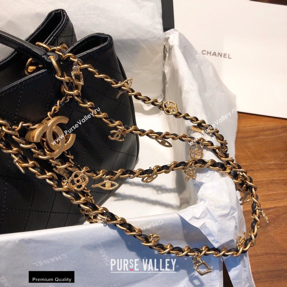 Chanel Small Drawstring Bucket Bag Black/Gold Chain Charms 2020 (smjd-20091704)