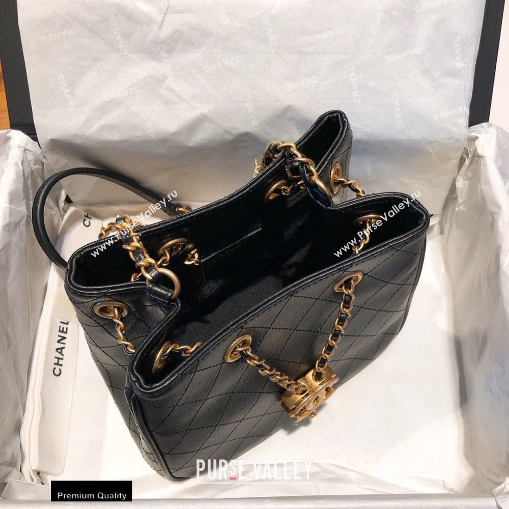 Chanel Small Drawstring Bucket Bag Black/Gold Chain Charms 2020 (smjd-20091704)