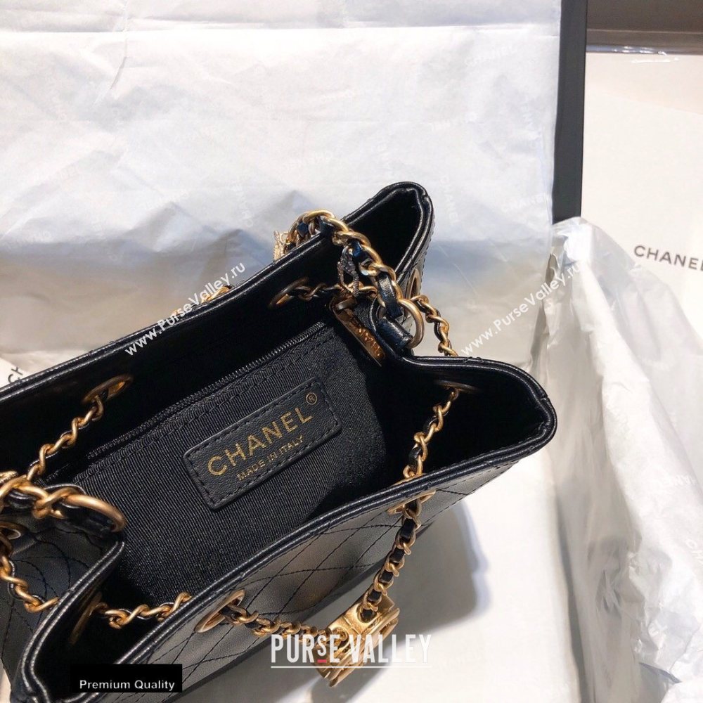 Chanel Small Drawstring Bucket Bag Black/Gold Chain Charms 2020 (smjd-20091704)