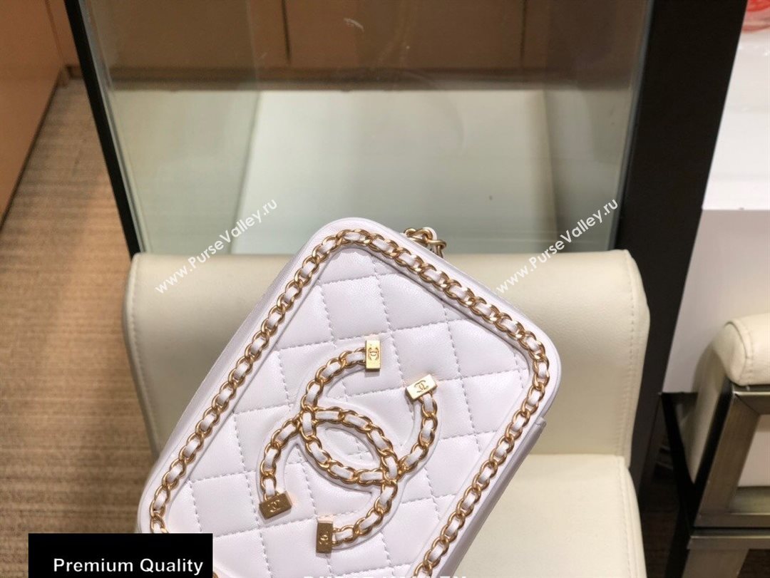 Chanel Chain CC Filigree Clutch with Chain Vanity Case Bag A84452 White 2020 (smjd-20091812)