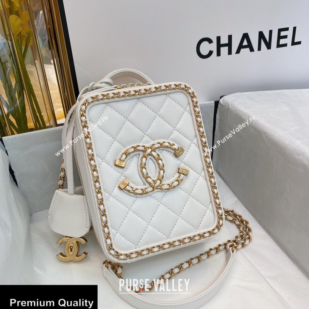 Chanel Chain CC Filigree Vertical Clutch with Chain Vanity Case Bag AS0988 White 2020 (smjd-20091810)