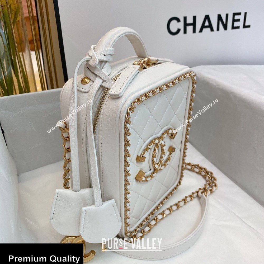 Chanel Chain CC Filigree Vertical Clutch with Chain Vanity Case Bag AS0988 White 2020 (smjd-20091810)