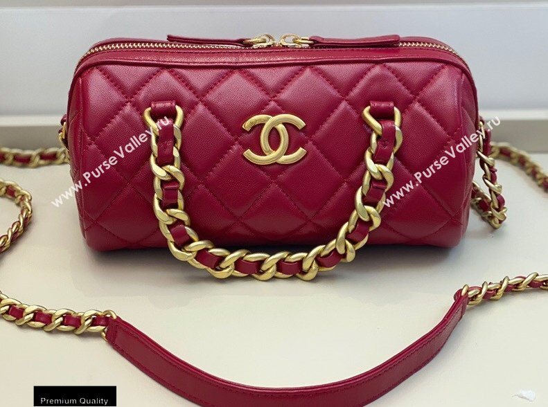 Chanel Shiny Lambskin Small Bowling Bag AS1899 Red 2020 (smjd-20091729)