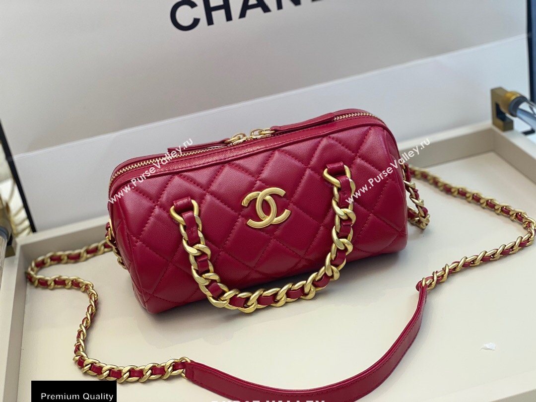 Chanel Shiny Lambskin Small Bowling Bag AS1899 Red 2020 (smjd-20091729)