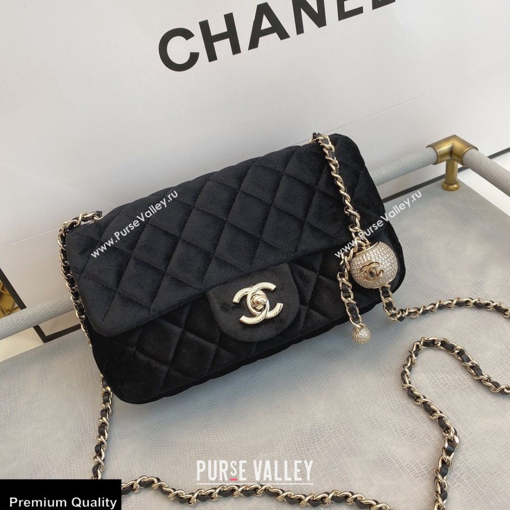 Chanel Velvet Strass Pearl Crush Flap Bag AS1787 Black 2020 (smjd-20091721)