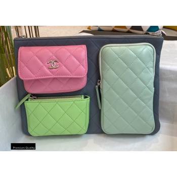 Chanel Pouch Clutch Bag with Multiple Pockets 1054 Gray/Green/Pink 2020 (smjd-20091825)