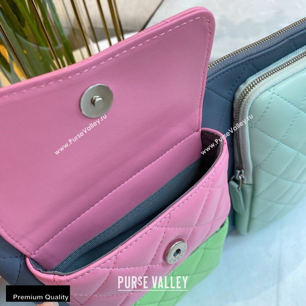 Chanel Pouch Clutch Bag with Multiple Pockets 1054 Gray/Green/Pink 2020 (smjd-20091825)