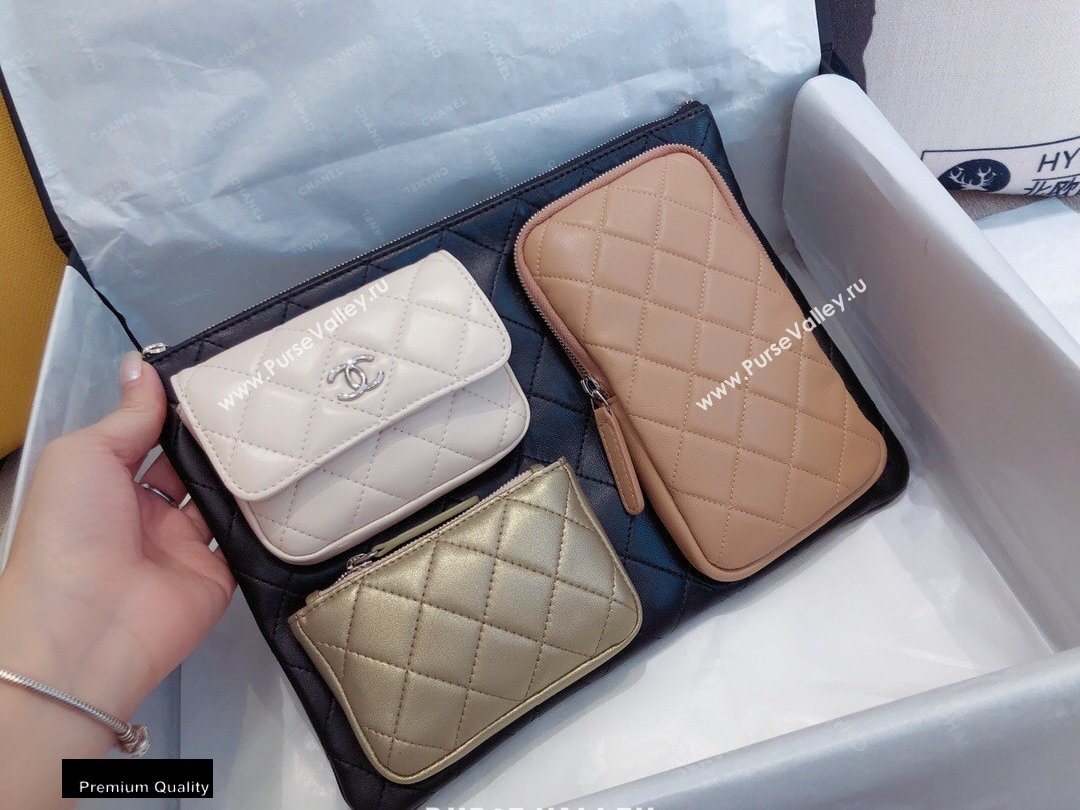 Chanel Pouch Clutch Bag with Multiple Pockets 1054 Black/Beige/Creamy/Gold 2020 (smjd-20091823)