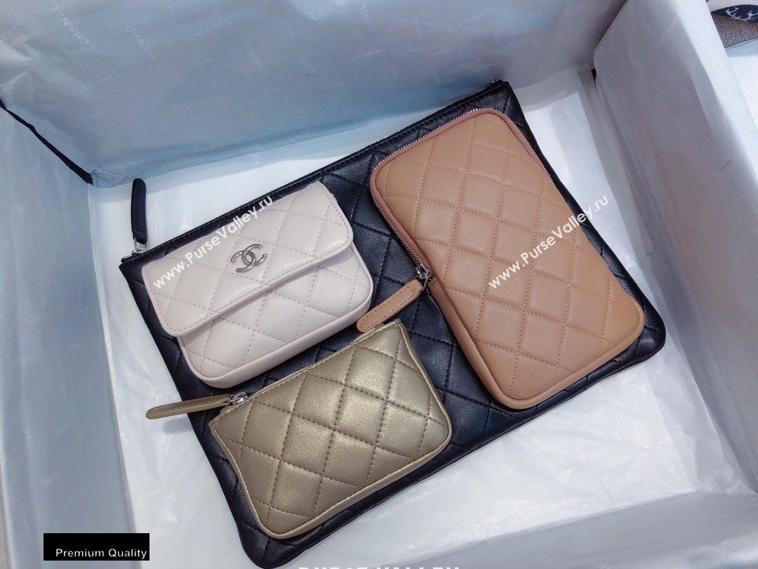 Chanel Pouch Clutch Bag with Multiple Pockets 1054 Black/Beige/Creamy/Gold 2020 (smjd-20091823)