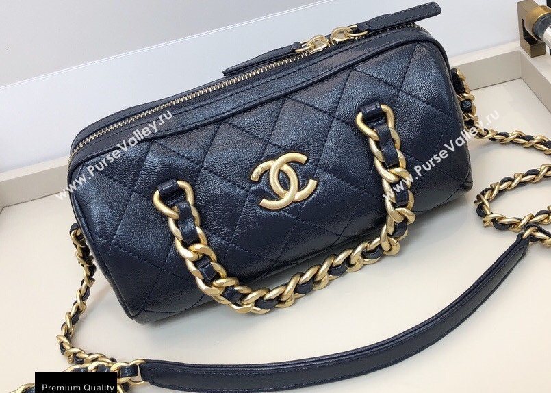 Chanel Shiny Lambskin Small Bowling Bag AS1899 Navy Blue 2020 (smjd-20091730)