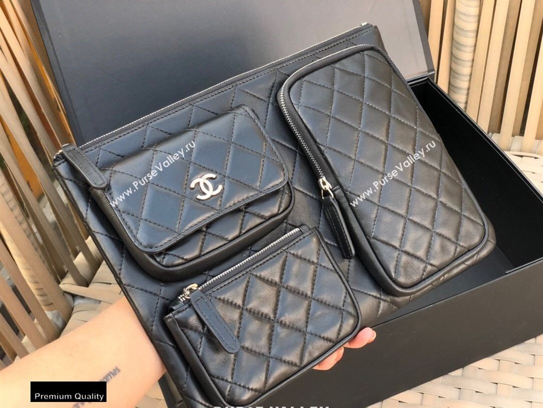 Chanel Pouch Clutch Bag with Multiple Pockets 1054 Black 2020 (smjd-20091822)