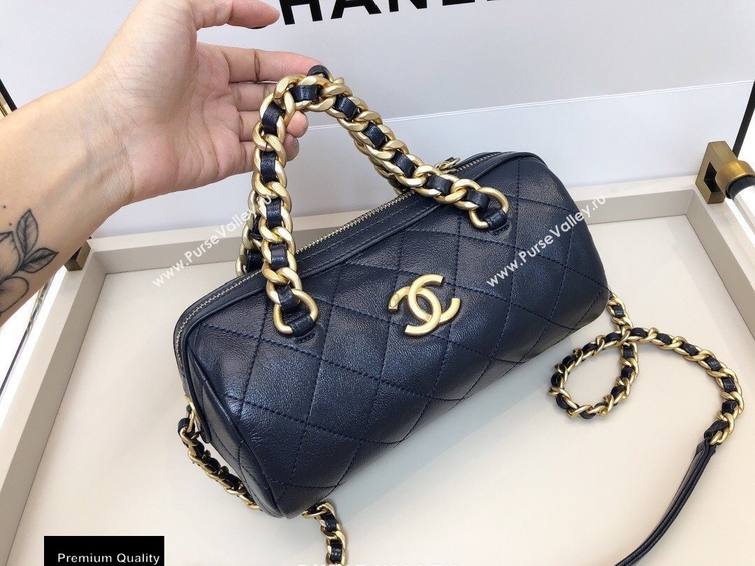 Chanel Shiny Lambskin Small Bowling Bag AS1899 Navy Blue 2020 (smjd-20091730)