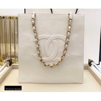 Chanel Shiny Aged Calfskin Vertical Shopping Tote Bag AS1945 White 2020 (smjd-20091718)