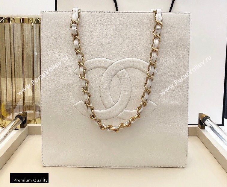 Chanel Shiny Aged Calfskin Vertical Shopping Tote Bag AS1945 White 2020 (smjd-20091718)