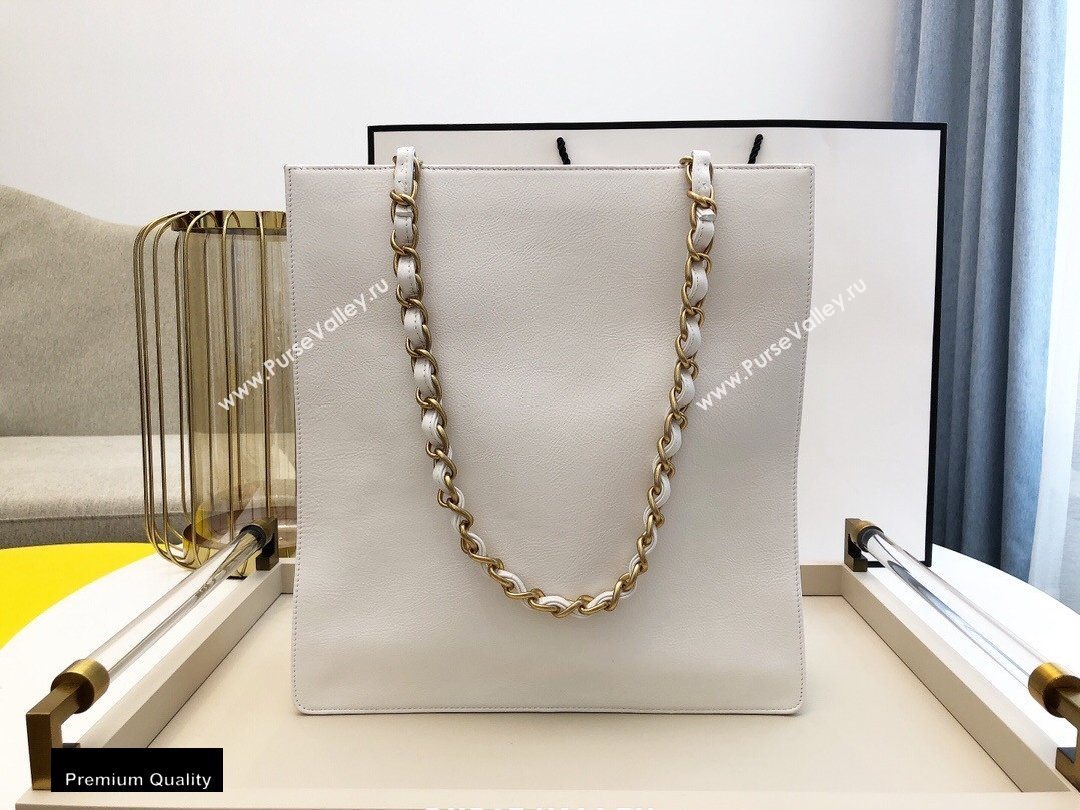 Chanel Shiny Aged Calfskin Vertical Shopping Tote Bag AS1945 White 2020 (smjd-20091718)