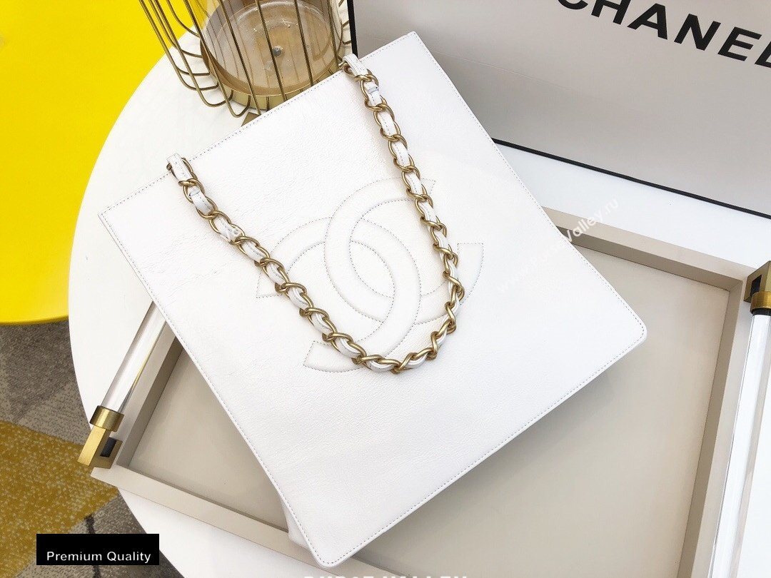 Chanel Shiny Aged Calfskin Vertical Shopping Tote Bag AS1945 White 2020 (smjd-20091718)