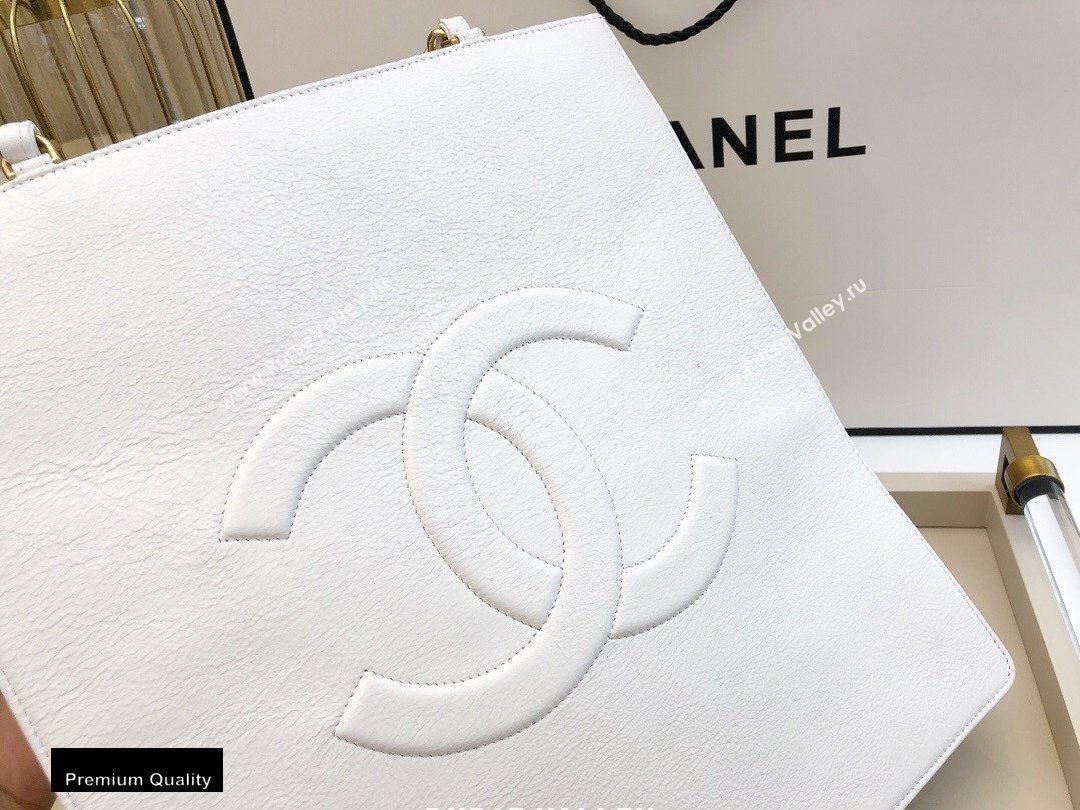 Chanel Shiny Aged Calfskin Vertical Shopping Tote Bag AS1945 White 2020 (smjd-20091718)