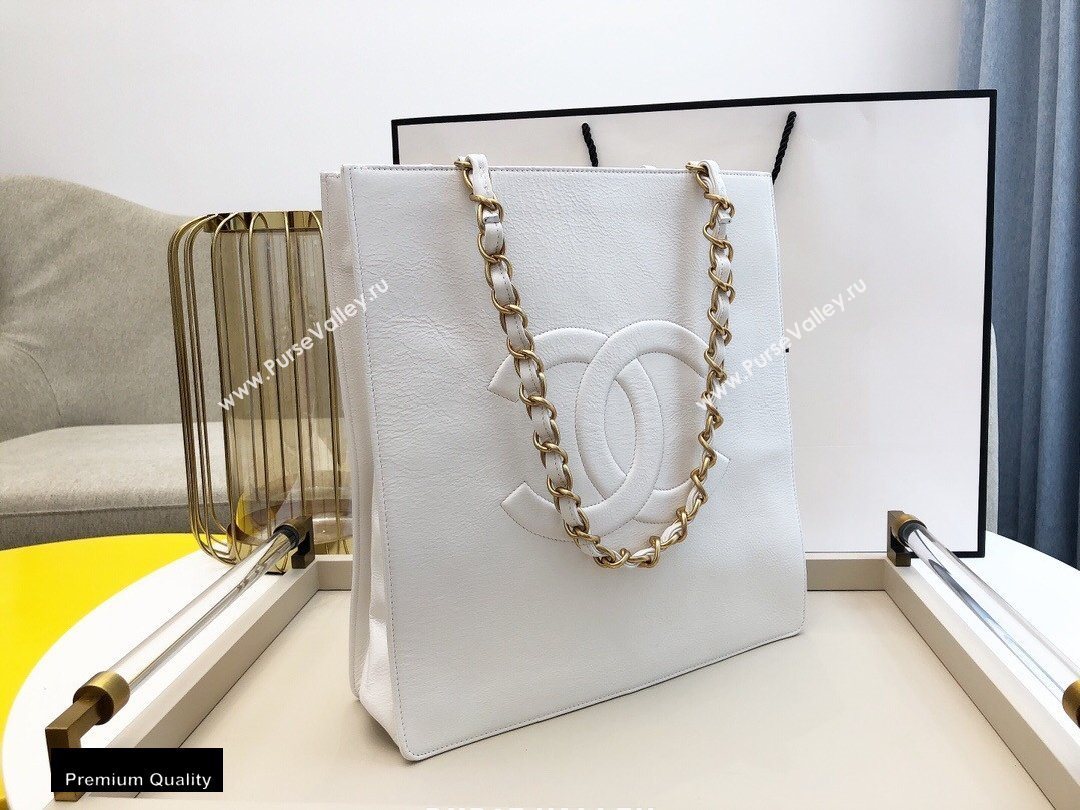 Chanel Shiny Aged Calfskin Vertical Shopping Tote Bag AS1945 White 2020 (smjd-20091718)