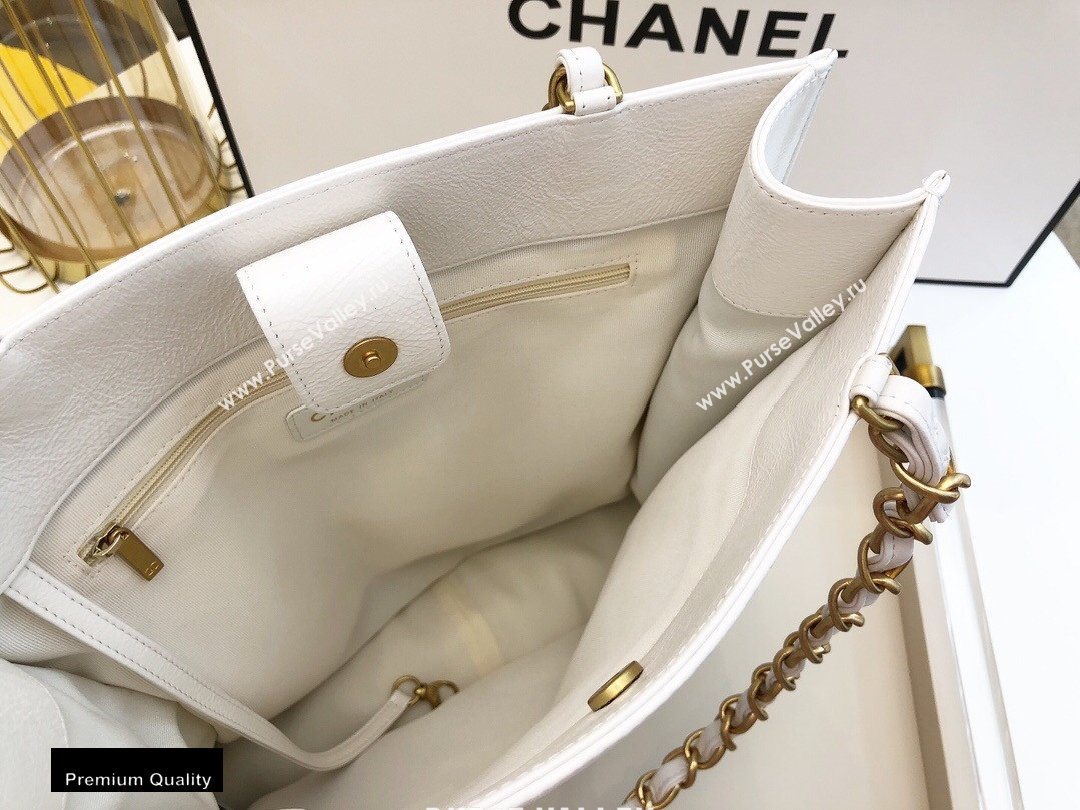 Chanel Shiny Aged Calfskin Vertical Shopping Tote Bag AS1945 White 2020 (smjd-20091718)