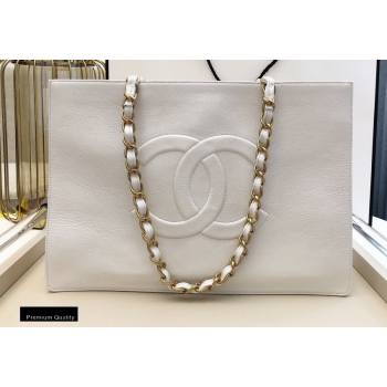 Chanel Shiny Aged Calfskin Horizontal Shopping Tote Bag AS1943 White 2020 (smjd-20091713)