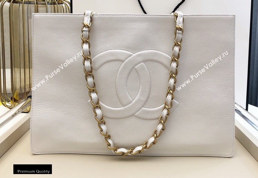 Chanel Shiny Aged Calfskin Horizontal Shopping Tote Bag AS1943 White 2020 (smjd-20091713)